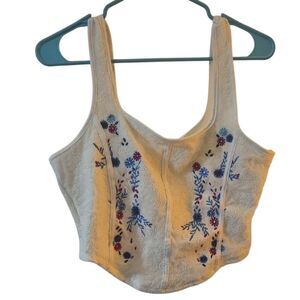 Embroidered Floral White Crop Top Tank Renaissance Style